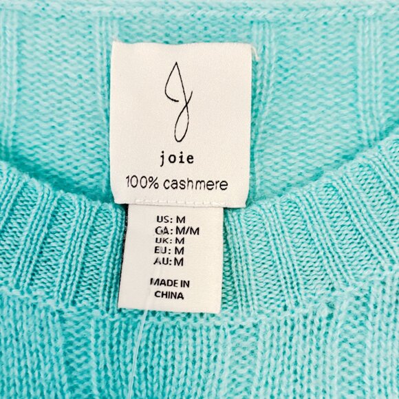 Joie 100% Cashmere Cable Knit Crew Neck Sweater Aqua Pullover Womens M NEW - Picture 7 of 12